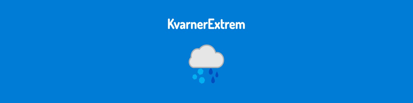 Banner projekta KvarnerExtrem sa logotipom koji čini oblak sa kišnim kapima na desnoj strani i tučom na lijevoj